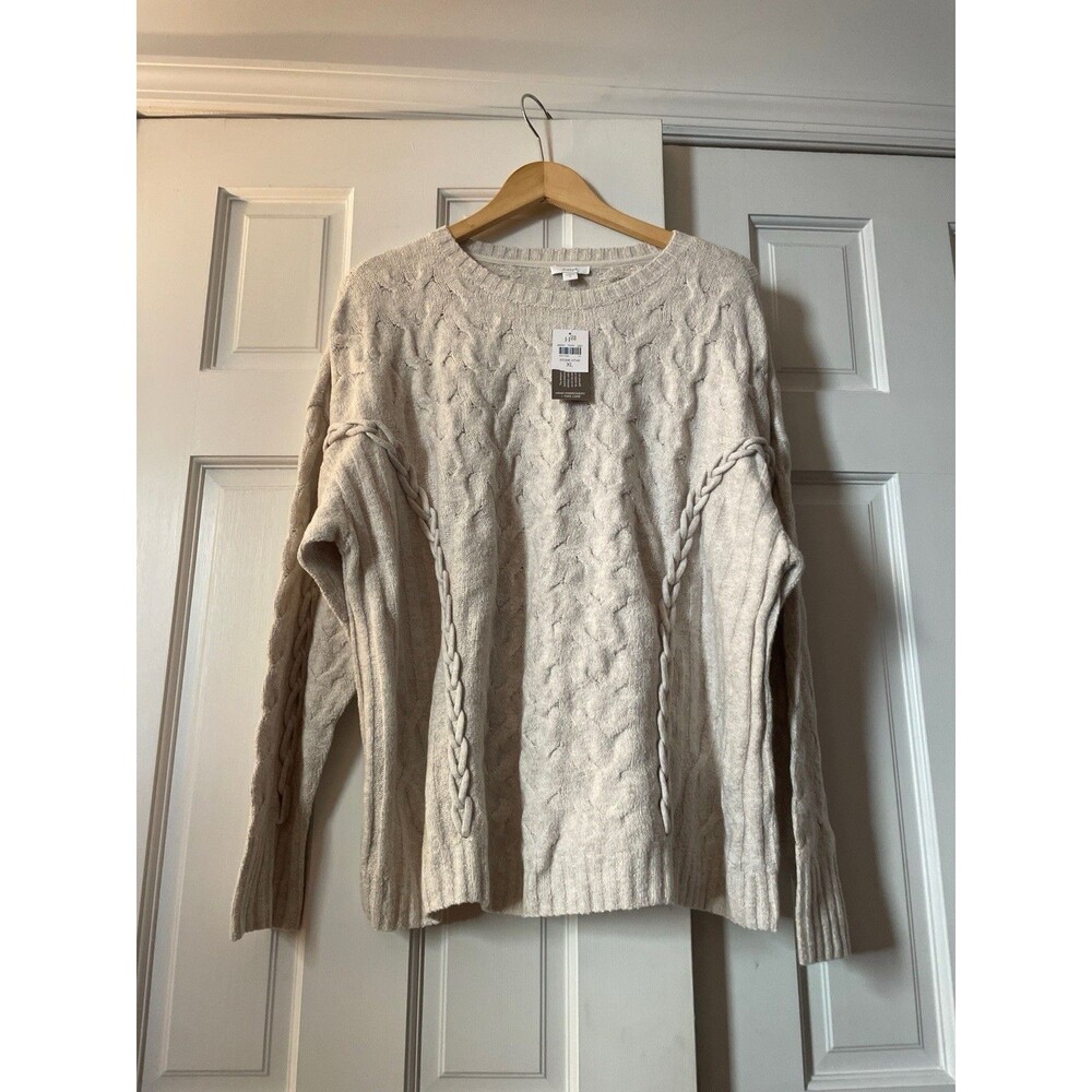 Pure J. Jill Sweater XL NWT Cable Knit Oatmeal Cream Beige Stone Heather